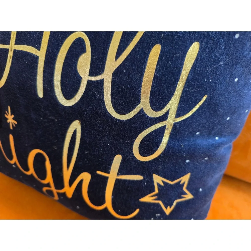 Koppers Home O‎ Holy Night Navy Blue Gold Foil Velvet Christmas Pillows Set of 2